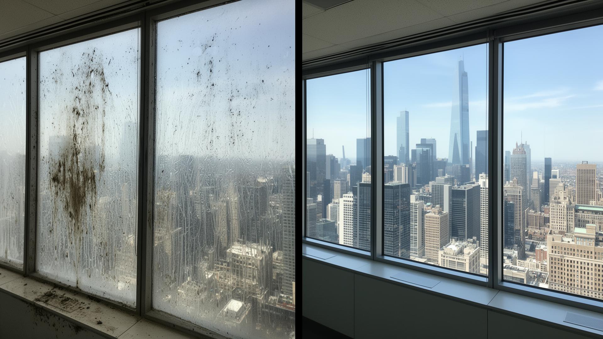 Avant et après - Nettoyage de vitres à l'eau pure